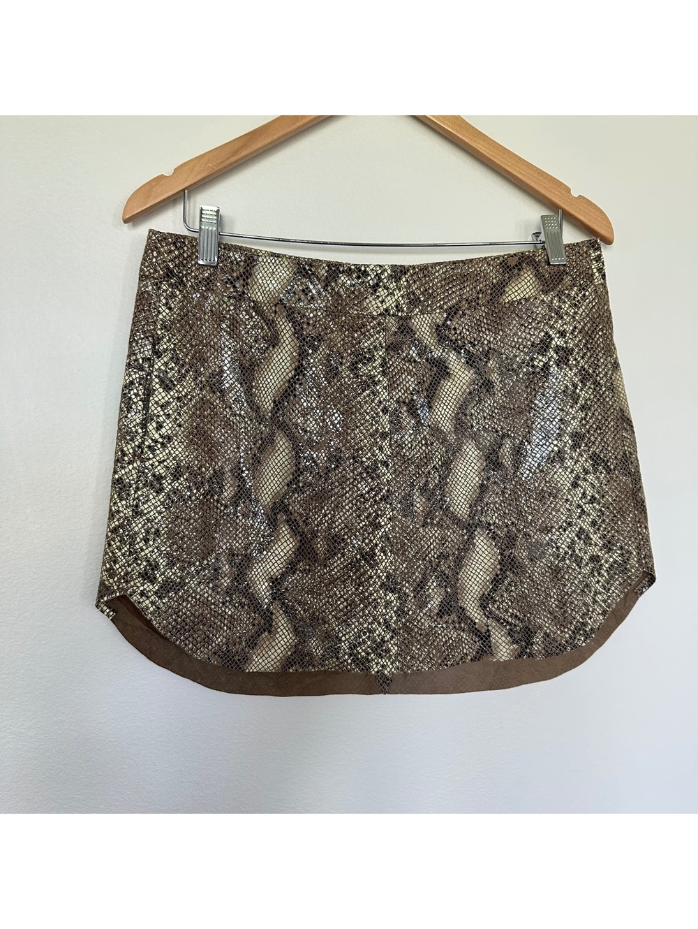 Karina Grimaldi Tan Snake Print Mini Skirt Medium